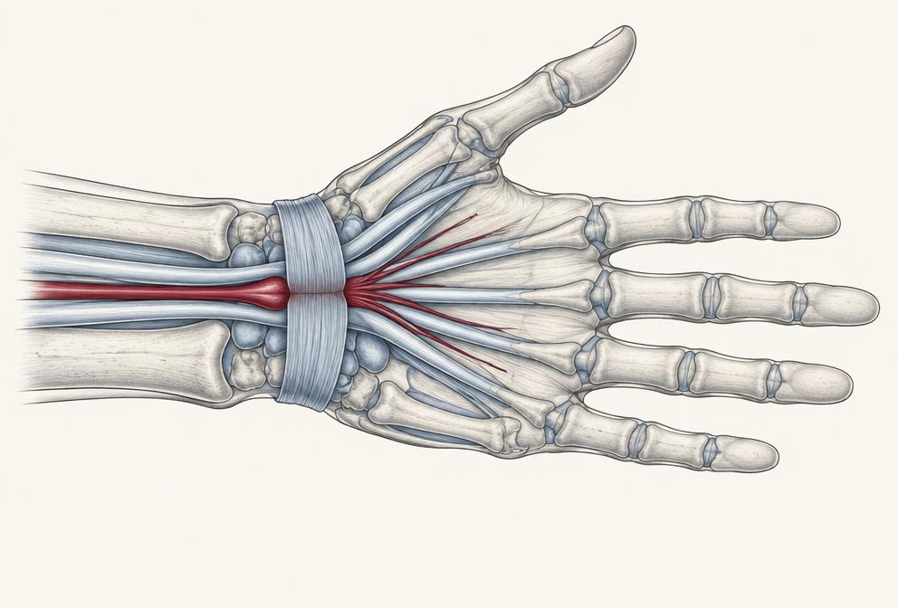 Clinical illustration of the median nerve at the wrist