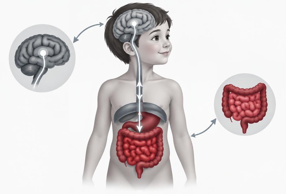 Gentle clinical illustration of digestive and nervous-system communication