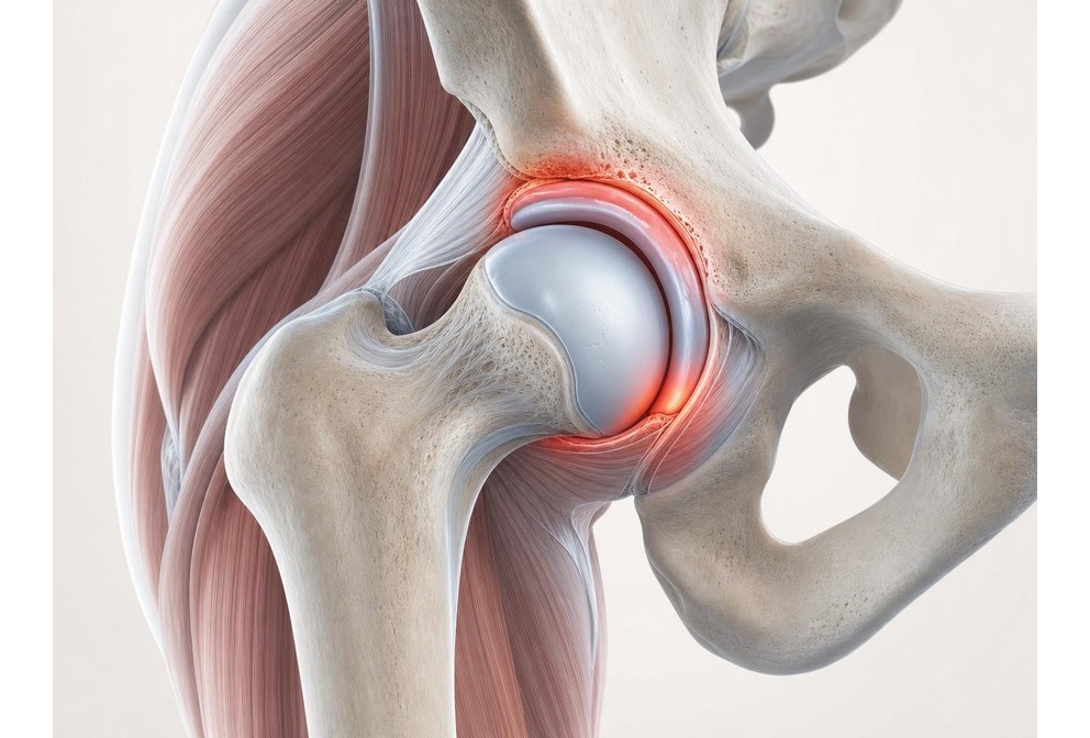 Clinical illustration of the hip joint and surrounding structures