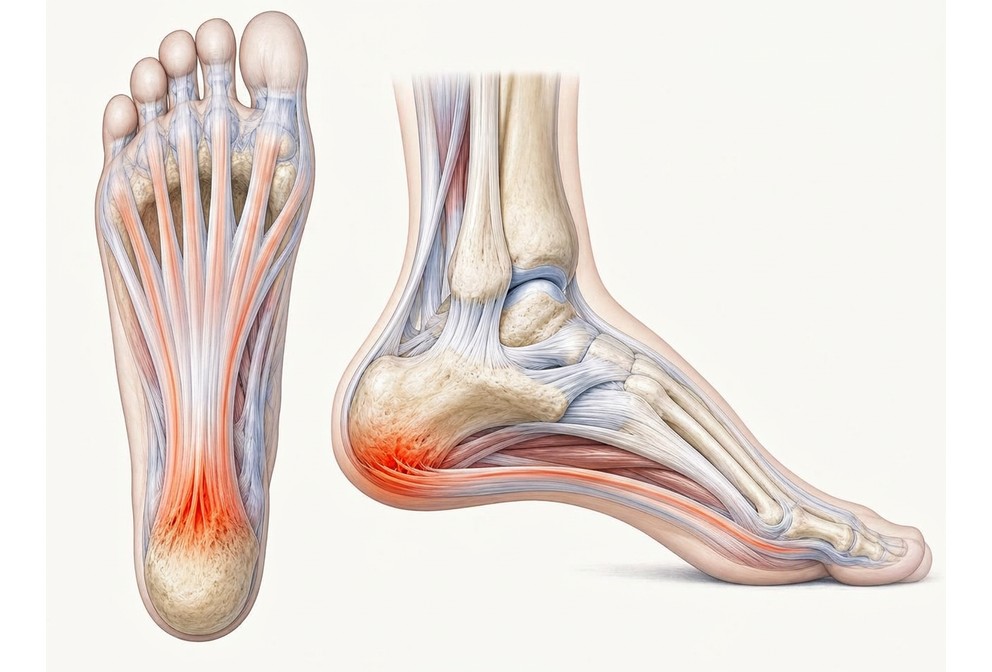 Clinical illustration of the plantar fascia and heel